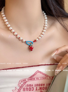 吧唧一口！甜美风草莓珍珠项链