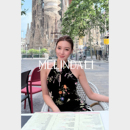 100真丝丝绒印花斜裁改良旗袍连衣裙 MELINDA 卢浮 新中式