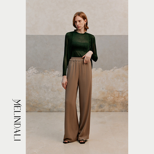 MelindaLi【太妃糖】秋新品松紧腰直筒裤宽松高腰阔腿裤休闲长裤