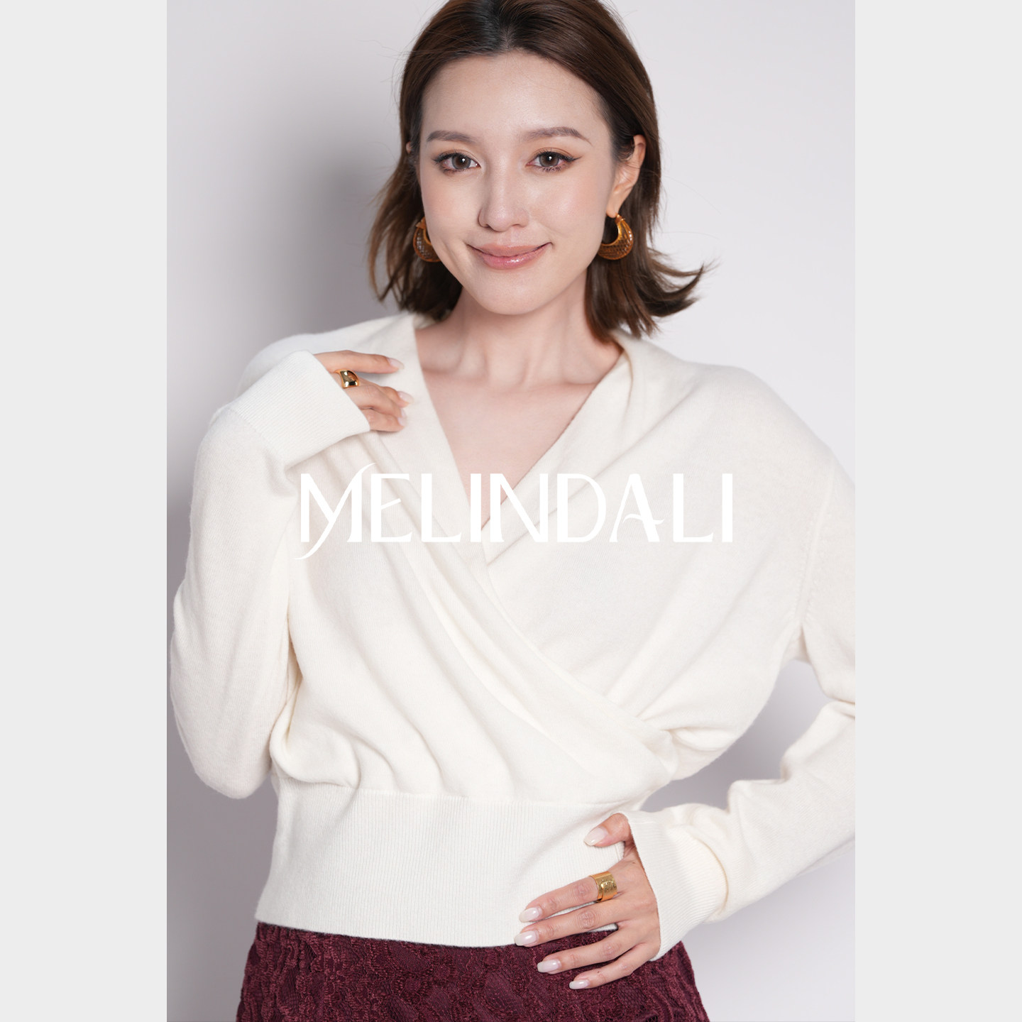 MELINDA LI【质感叠褶】法式优雅绵羊毛山羊绒围裹V领收腰针织衫,女装/女士精品,毛针织衫,淘宝优惠券,粉丝福利购,淘宝优惠卷