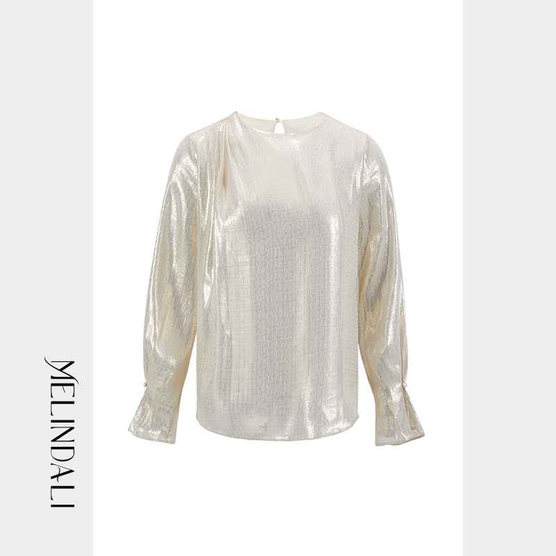 Melinda Li 【流光】定制重磅桑蚕丝亮丝长袖衬衫设计感上衣
