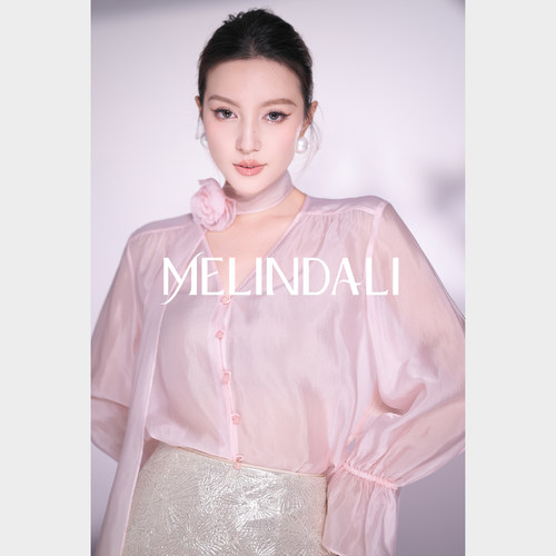 MELINDA LI【玫瑰海】水光朦胧氛围感浪漫玫瑰花飘带铜氨丝衬衫