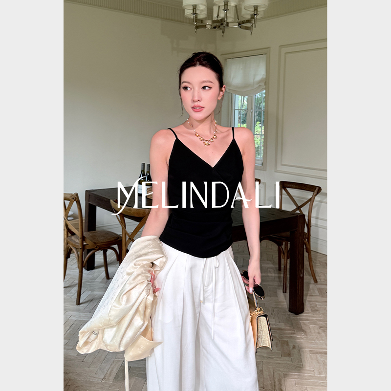 MELINDA LI【雕刻线条】梦颖私服优雅V领捏褶收腰细吊带背心