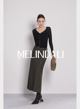 MELINDA LI【静谧格调】梦颖私服法式优雅色织格纹TR蛋白皮直筒裙