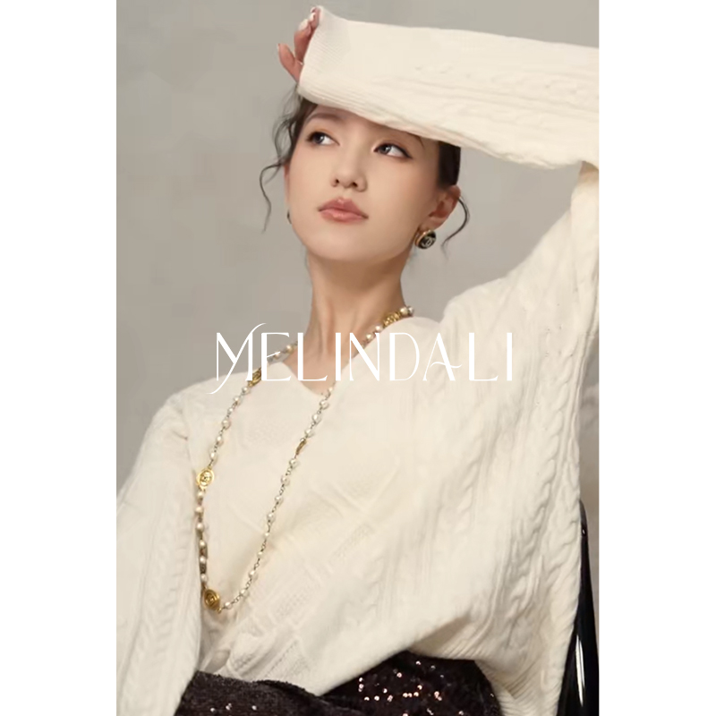 MELINDA LI【皎洁】重磅高端阿拉善绵羊毛山羊绒提花针织毛衣秋
