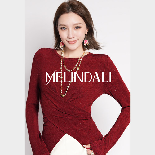 MELINDA LI【虞美人】原创设计针织交叉围裹肌理亮片针织长袖上衣