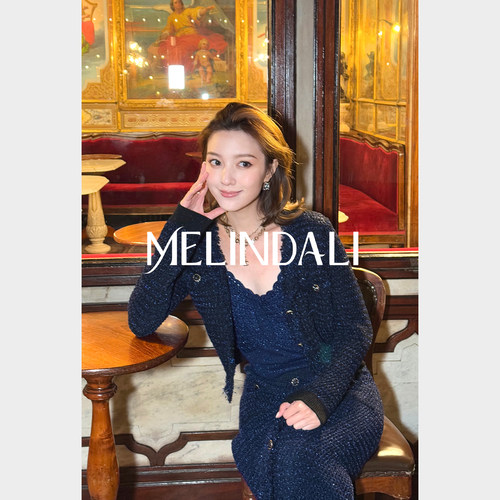 MELINDA LI【杜维埃】法式小香风粗花呢流苏针织开衫半裙套