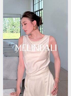 MELINDA LI【珍珠缎】优雅通勤凉感醋酸手工钉珠背心阔腿裤套装