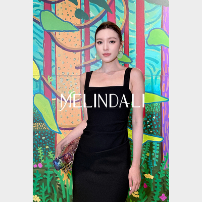 MELINDA LI【法兰西美人】韩国进口面料方领修身吊带包臀连衣裙