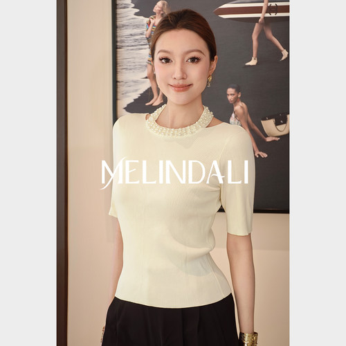 MELINDA LI【珍珠天鹅】赫本风精致珍珠装饰链前后2穿针织衫上衣