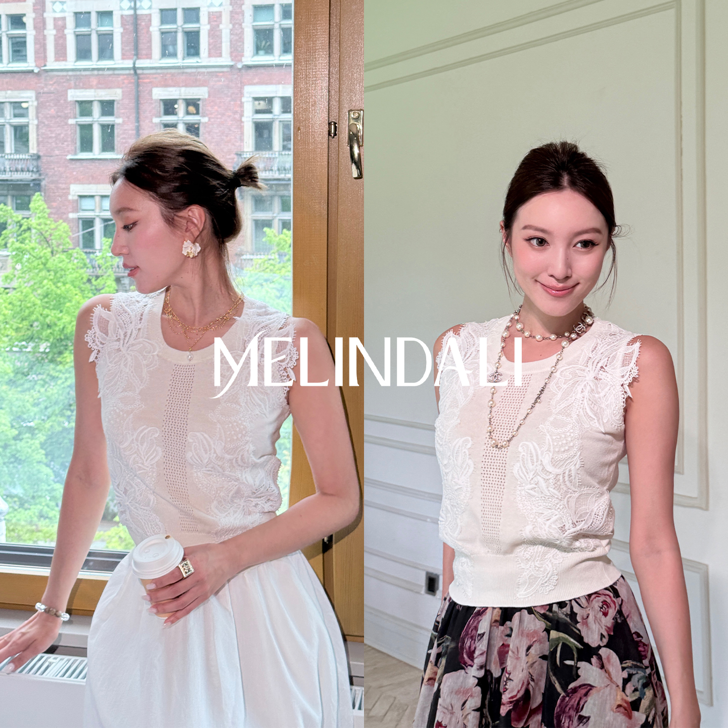 MELINDA LI 【云柔蕾丝】法式重工蕾丝绣花针织背心气质上衣