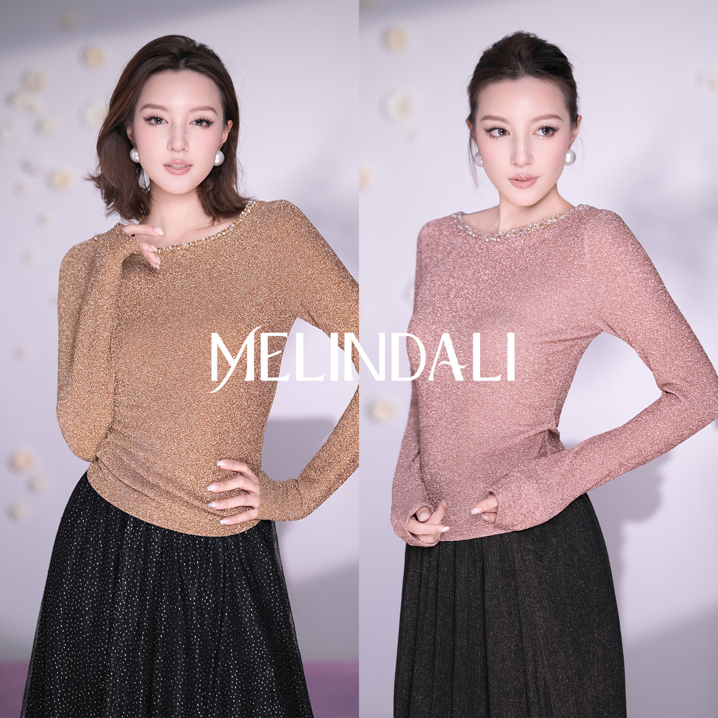 MELINDA LI【珠光打底】日本泷定大阪闪光纱纯手工钉珠织带上衣图片