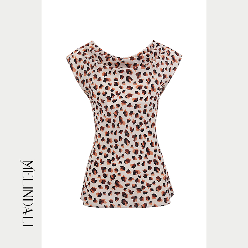 MELINDA LI【优雅起义】16MM桑蚕丝双绉豹纹上衣一片式围裹裙套装