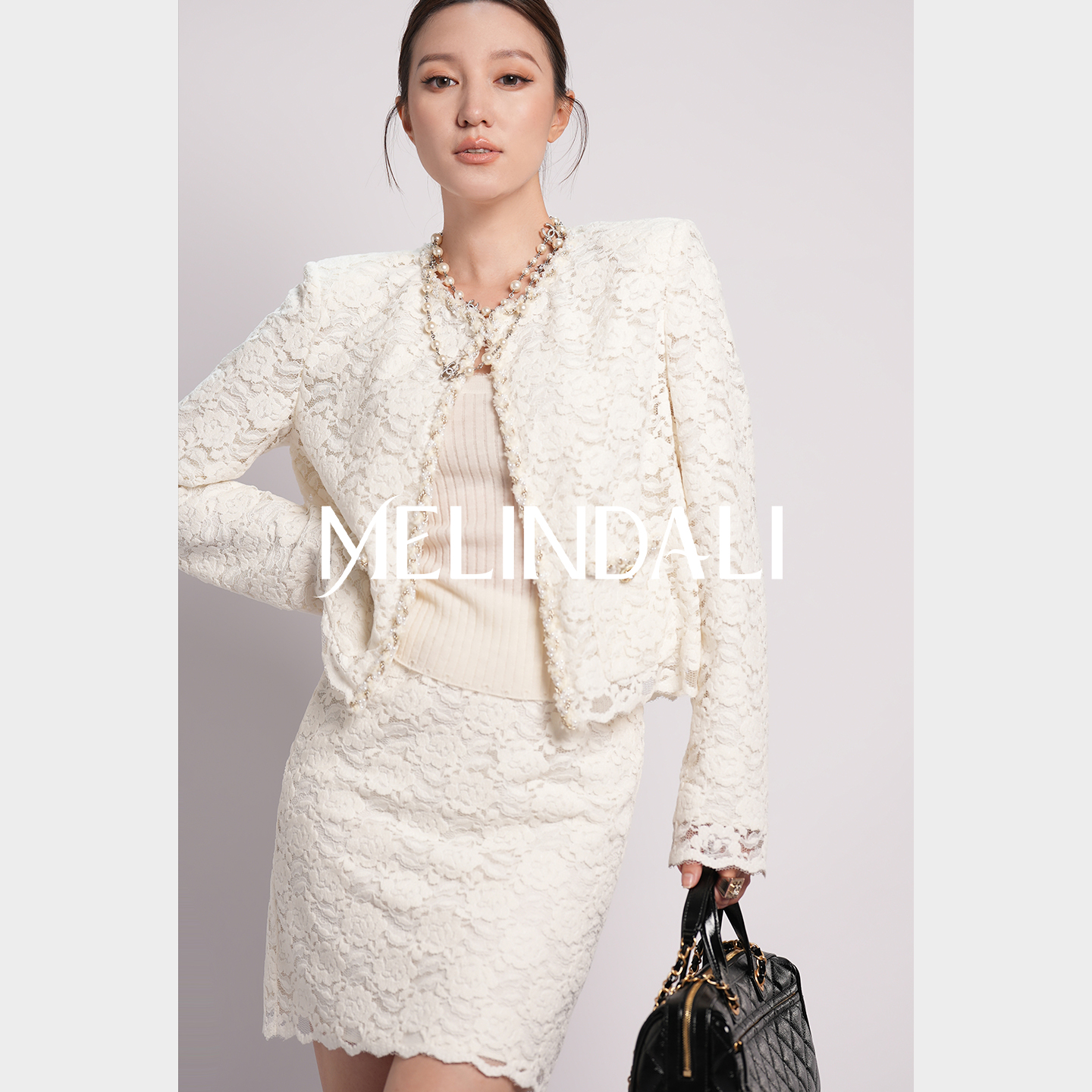 MELINDA LI【奶油雪尼尔】韩国进口玫瑰蕾丝高阶千金香风外套短裙