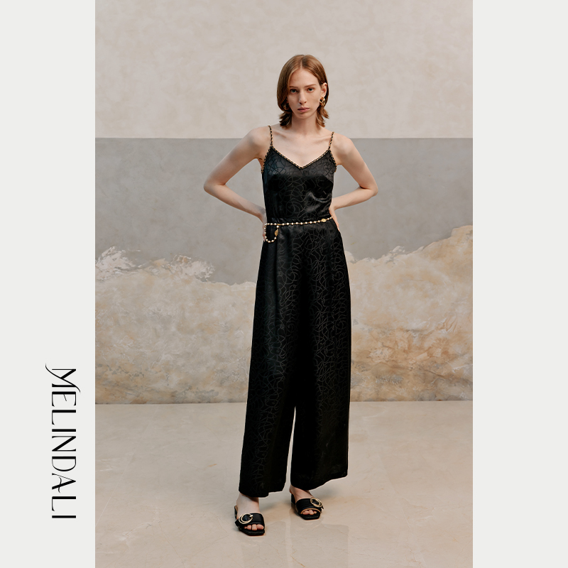 小香风阔腿裤链条吊带