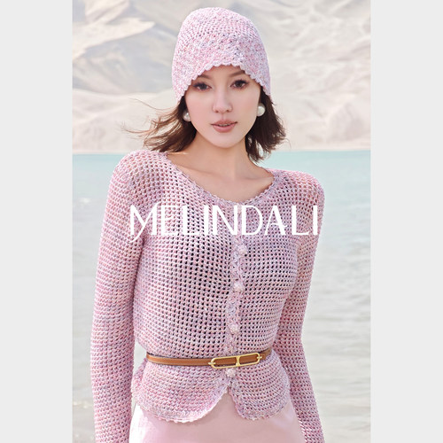 MELINDA LI【粉彩人鱼姬】千金贵气感小香风金葱花纱针织开衫帽子