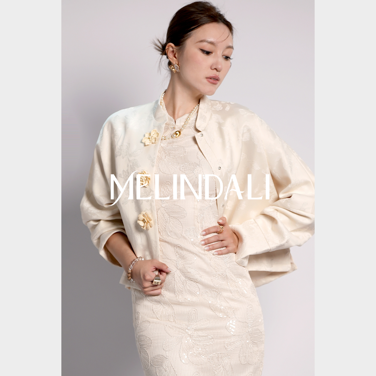 MELINDA LI【满庭芳】国风新中式立体花朵纽扣立领提花外套