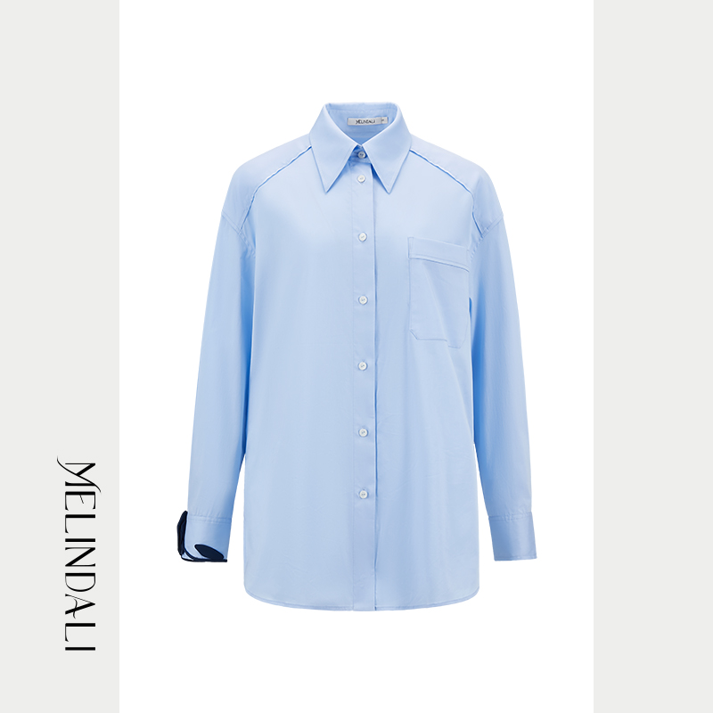 MELINDA LI【冰川郁金】法式时尚设计感高支棉绣花宽松长袖衬衫