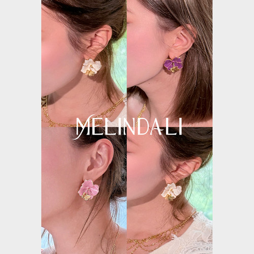 MELINDA LI铜镀18K金手绘珐琅蝴蝶结925银针耳钉耳饰