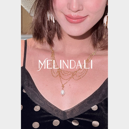 MELINDA LI复古宫廷闪耀金调铜镀18k金珠饰扇形流苏项链