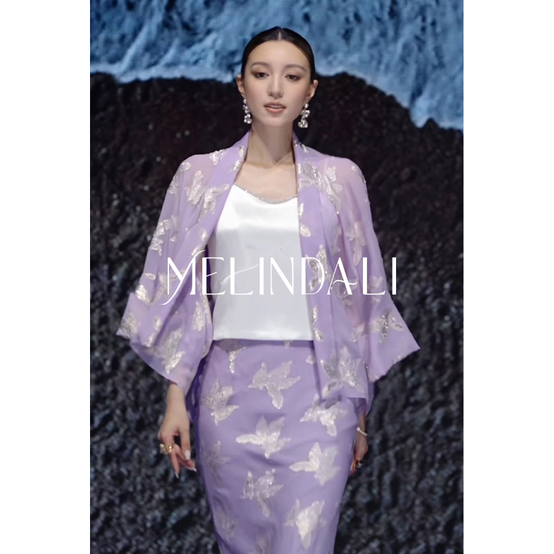 MELINDA LI【岸芷汀兰】早秋轻奢8MM桑蚕丝金银丝蝴蝶提花套装