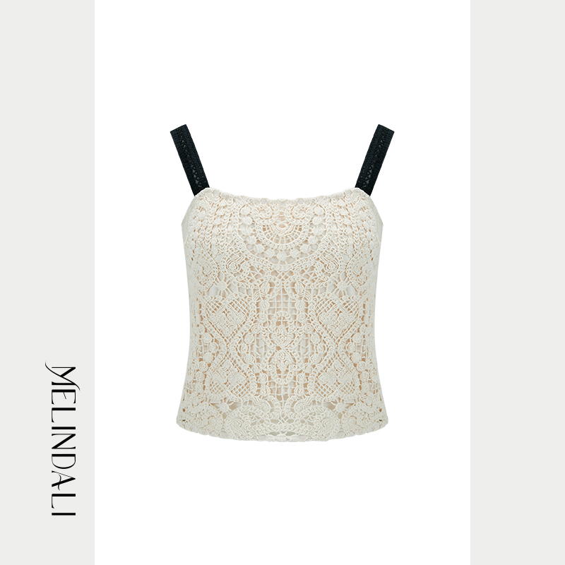 MELINDA LI【西西里日记】法式甜美纯棉钩花抹胸吊带背心花边半裙