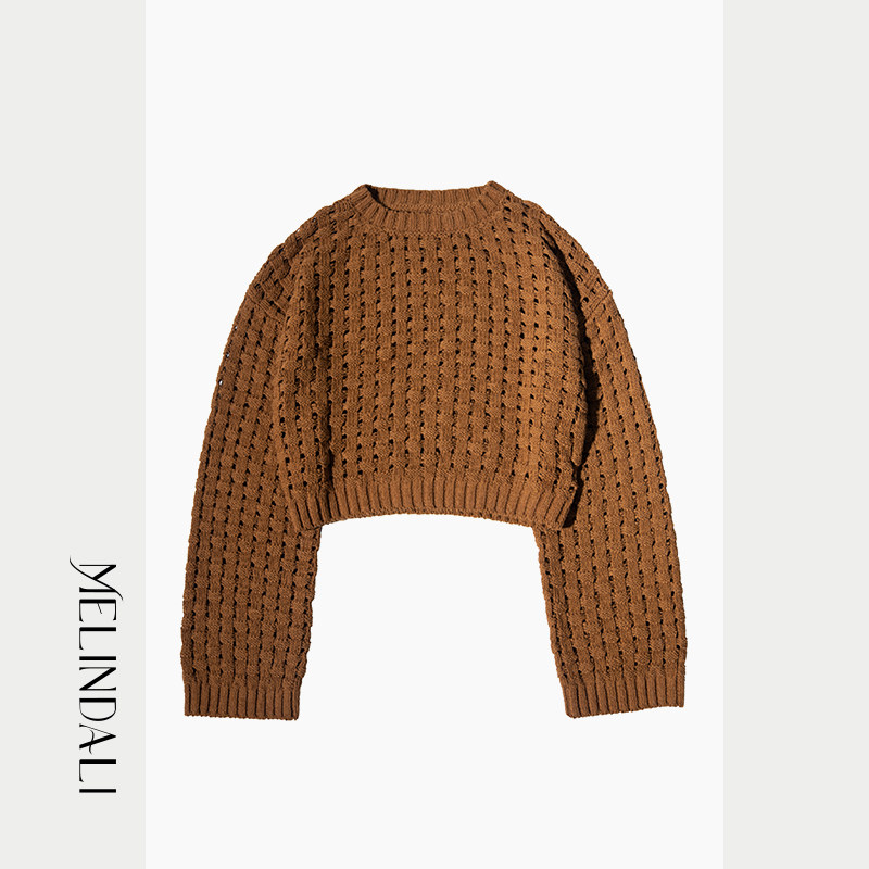 MelindaLi【藤蔓】秋新品网眼镂空长袖针织衫短款毛衣别致上衣,女装/女士精品,毛针织衫,淘宝优惠券,粉丝福利购,淘宝优惠卷