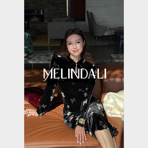 MELINDA LI【东方情致】新中式夏季定制透气桑蚕丝丝绒斜裁旗袍