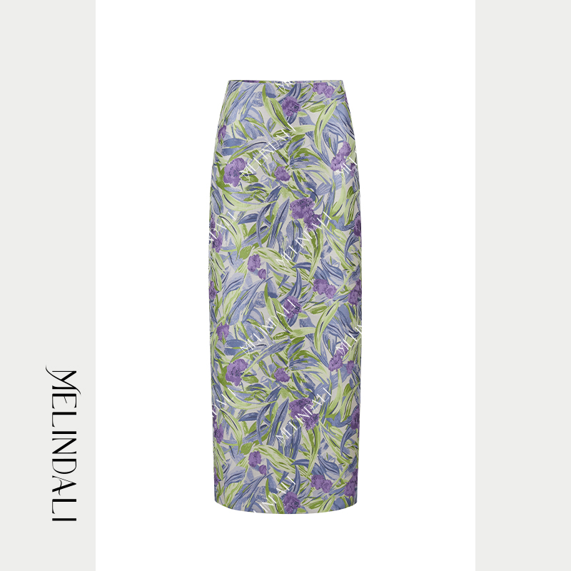 MELINDA LI【木槿】日本泷定大阪定制提花鸢尾花高腰显瘦中长半裙