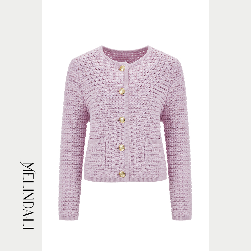 MELINDA LI【风信子】法式千金小香风菠萝针复古垫肩毛衣开衫外套