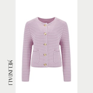 MELINDA LI【风信子】法式千金小香风菠萝针复古垫肩毛衣开衫外套