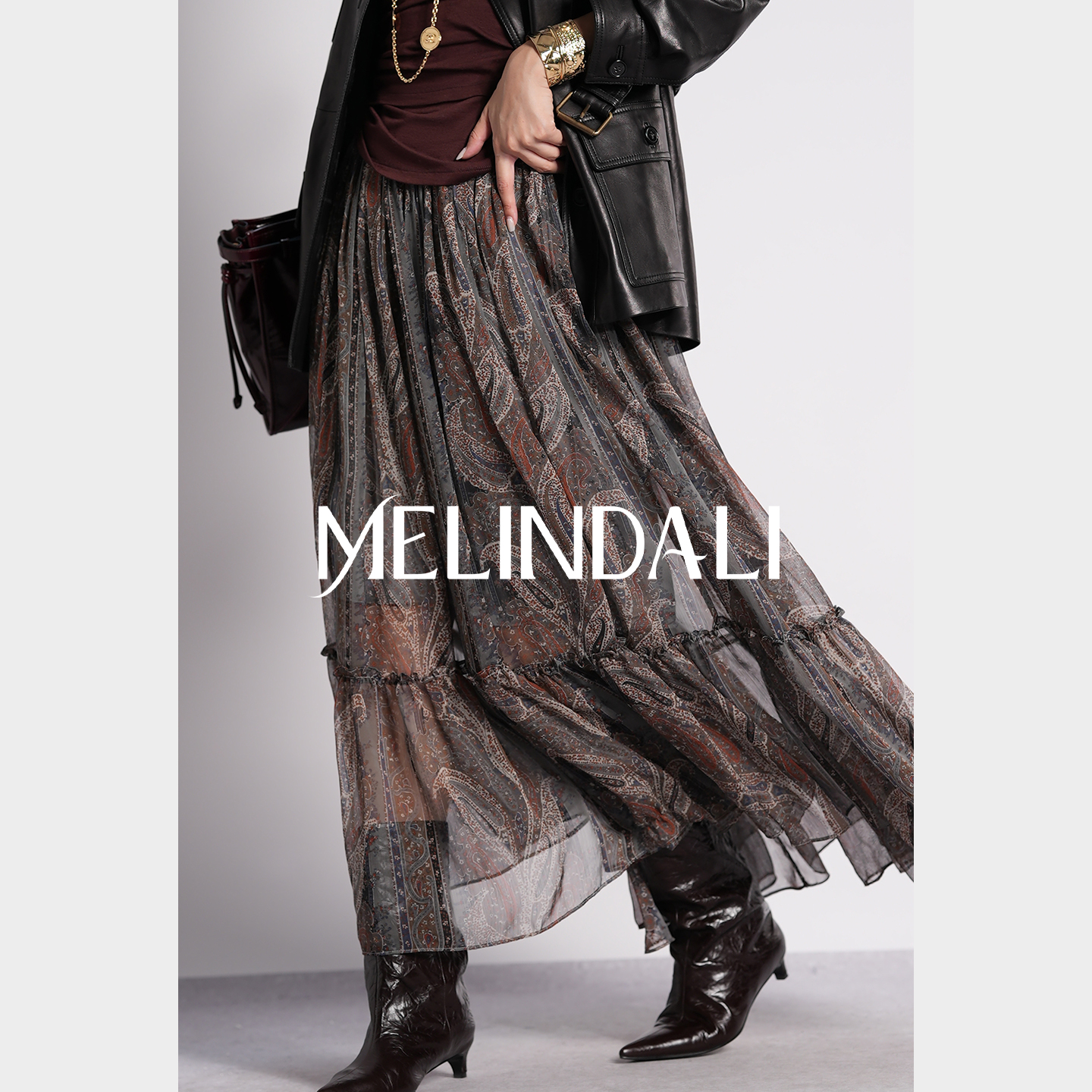 MELINDA LI【大摆佩斯利】古典Paisley印花松紧腰飘逸大摆伞半裙