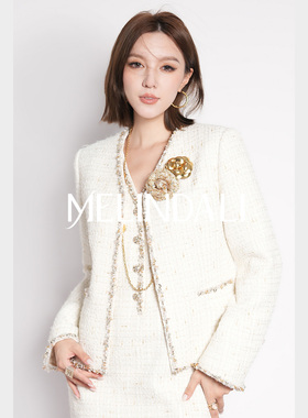 MELINDA LI【白雪套】金丝绵羊毛花呢手工织带小香风外套连衣裙套