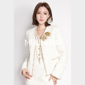 MELINDA LI【白雪套】金丝绵羊毛花呢手工织带小香风外套连衣裙套