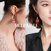 MELINDA LI原创设计重磅加厚铜镀18K金珍珠立体郁金香925银针耳环