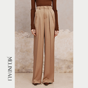 MelindaLi梦颖【巴黎琐记】极简静奢风直筒裤醋酸斜纹肌理阔腿裤
