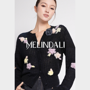 重磅3D手工玫瑰花羊毛马海毛混纺针织开衫 立体花坊 MELINDA