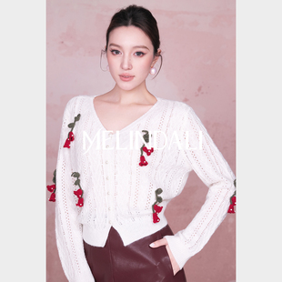 MELINDA LI【油彩美人】手钩铃兰花漂亮出片衣服绵羊毛针织开衫