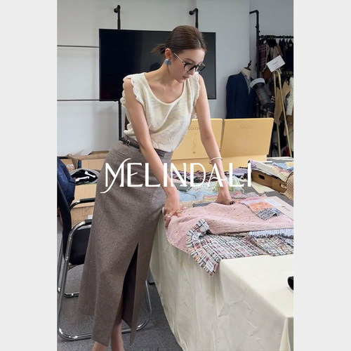 MELINDA LI【高阶老钱】优雅职场精静奢风精纺羊毛直筒西裤半裙秋