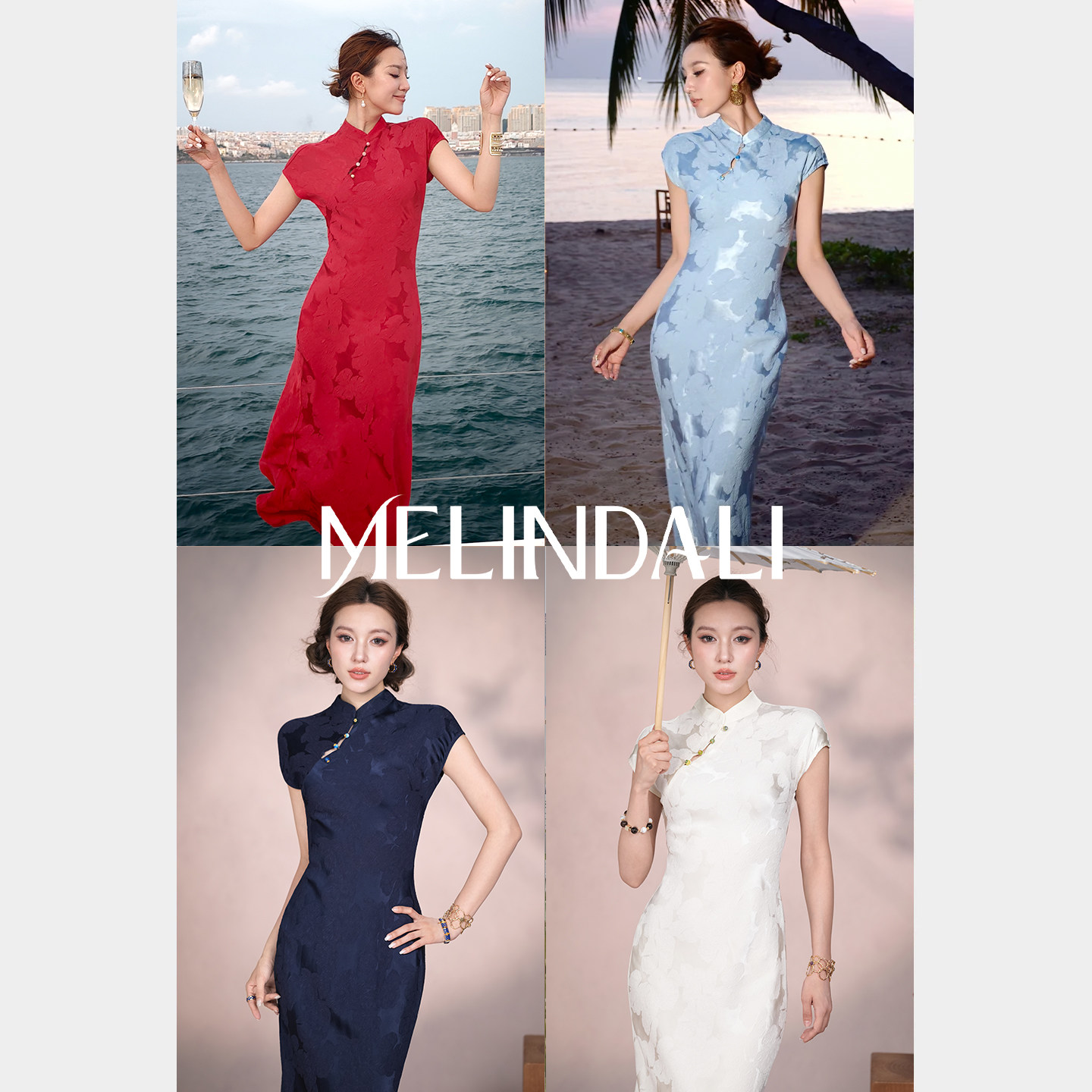 MELINDA LI【玲珑】梦颖中式提花桑蚕丝旗袍订婚礼服敬酒服连衣裙图片