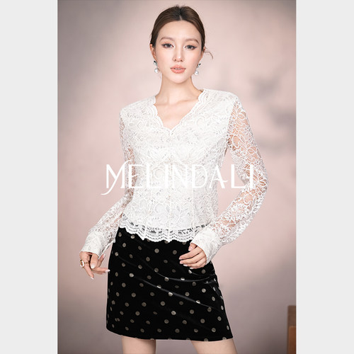 MELINDA LI【人间白月光】黑标日本进口小纹工坊拉舍尔蕾丝上衣