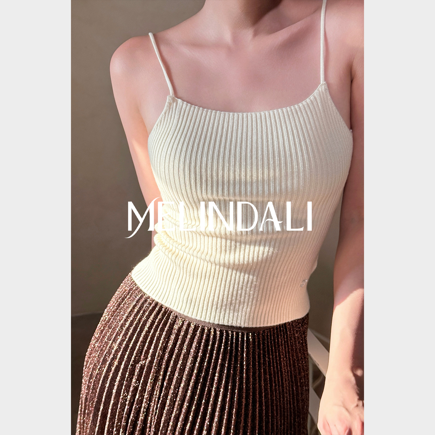 MELINDA LI【温暖肌理】精致叠穿平领弹力针织打底细肩带内搭吊带