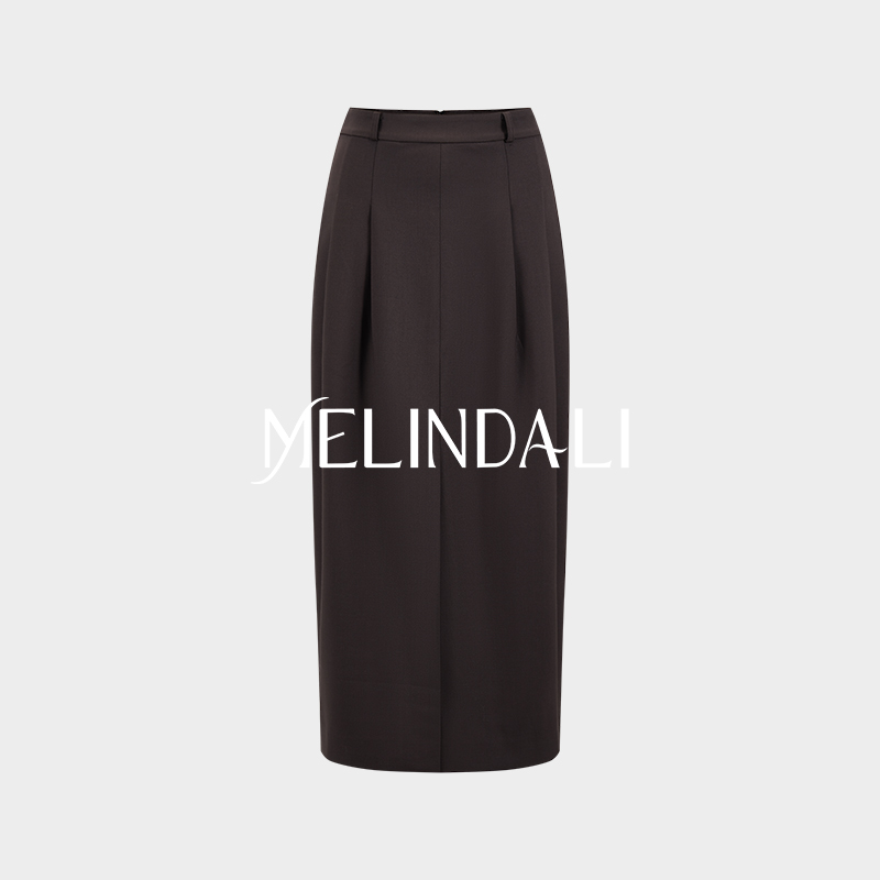 MELINDA LI【郁金香半裙】法式通勤设计感高腰前开衩花苞羊毛半裙