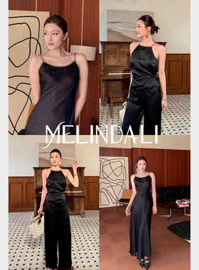 MELINDA LI【纽约琐记】法式轻奢小香风吊带锁链印花阔腿长裤套装