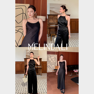 MELINDA LI【纽约琐记】法式轻奢小香风吊带锁链印花阔腿长裤套装