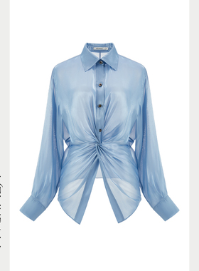 MELINDA LI【青玉案】重磅日本进口泷定纱线翻领收腰显瘦衬衫上衣