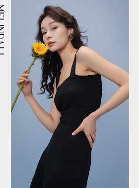 MELINDA Li 小众设计显瘦时尚法式重工针织吊带连衣裙
