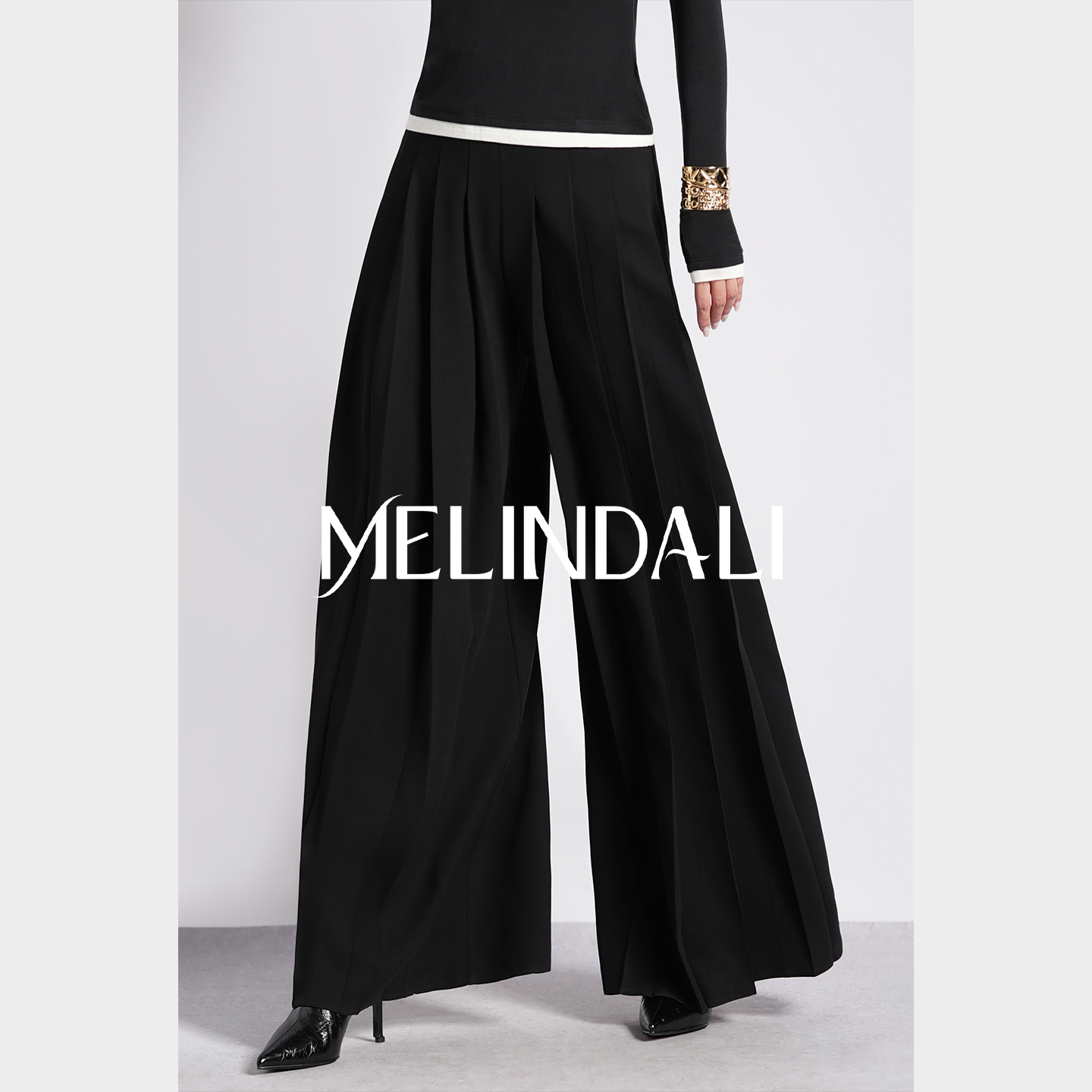 MELINDA LI【匠心】梦颖私服醋酸松弛感百褶阔腿裤通勤显瘦裤子