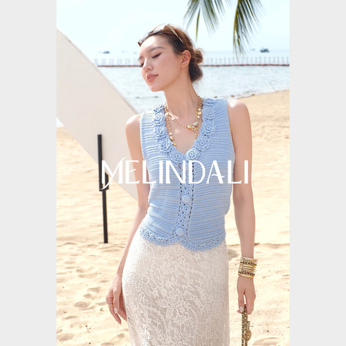 MELINDA LI【双生玫瑰】法式浪漫重工手钩玫瑰别致漂亮针织背心