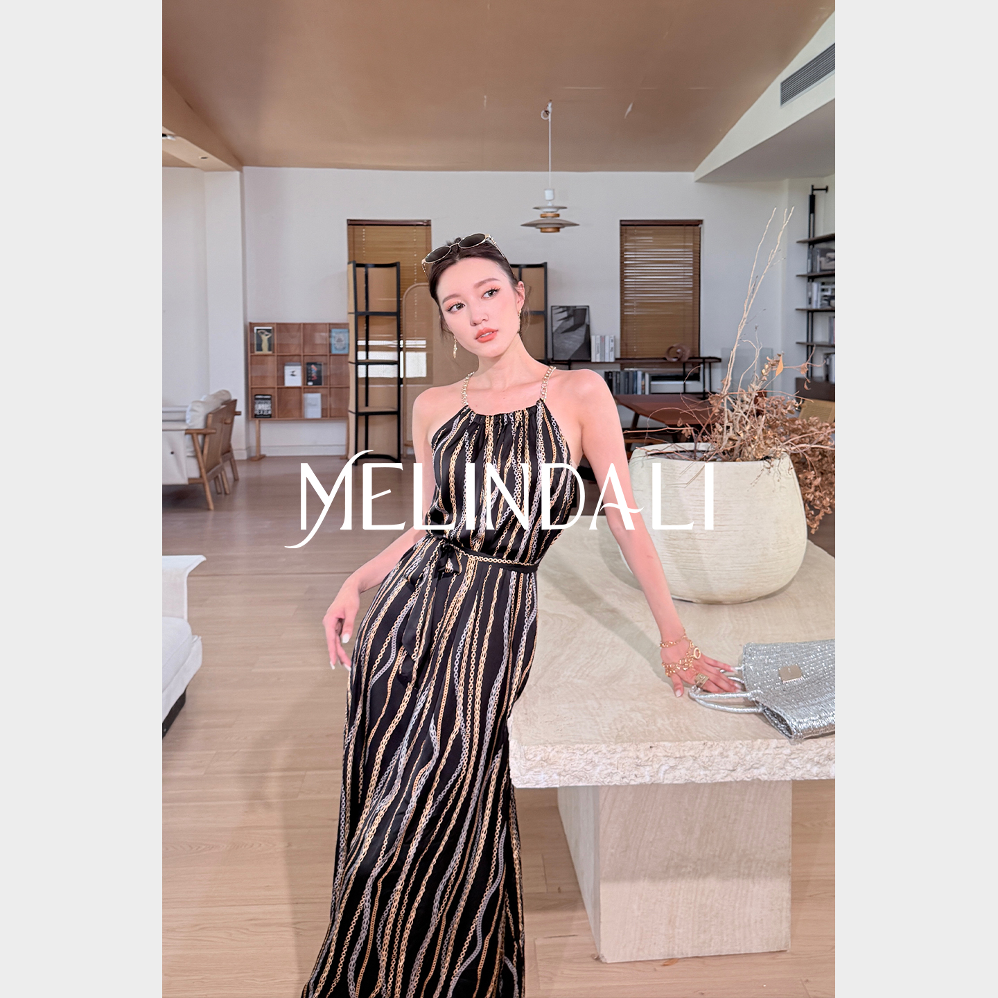 MELINDA LI【链条老钱】梦颖私服重磅19姆米桑蚕丝人丝高腰印花裤